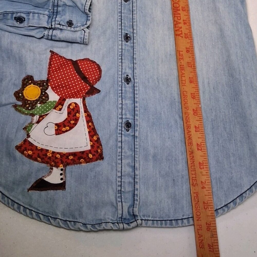 Reworked Chambray Denim Shirt Small Farm Rooster Calico Cottagecore Farmer - Picture 6 of 16